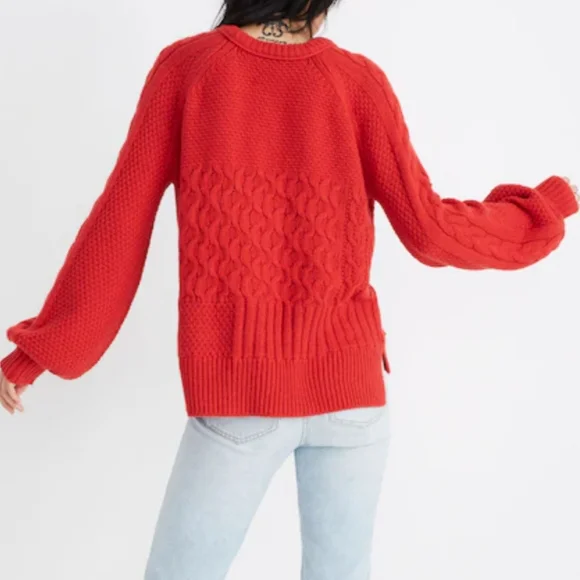 Madewell copenhagen cable sweater vibrant red xs - Picture 8 of 13